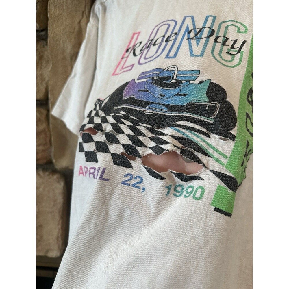 Vintage 1990 Long Beach CA Race Day Racing F1 T Shirt Distressed White XL SS Men - Picture 8 of 10
